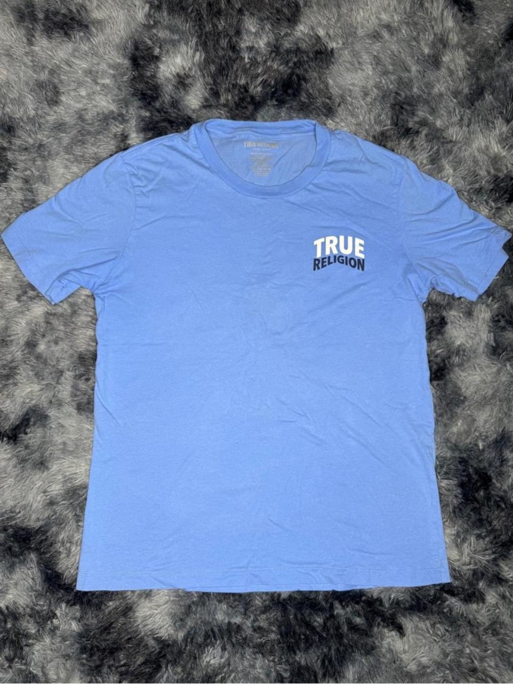 True Religion Men's Short Sleeve Tee in Sky Blue with Chest Logo